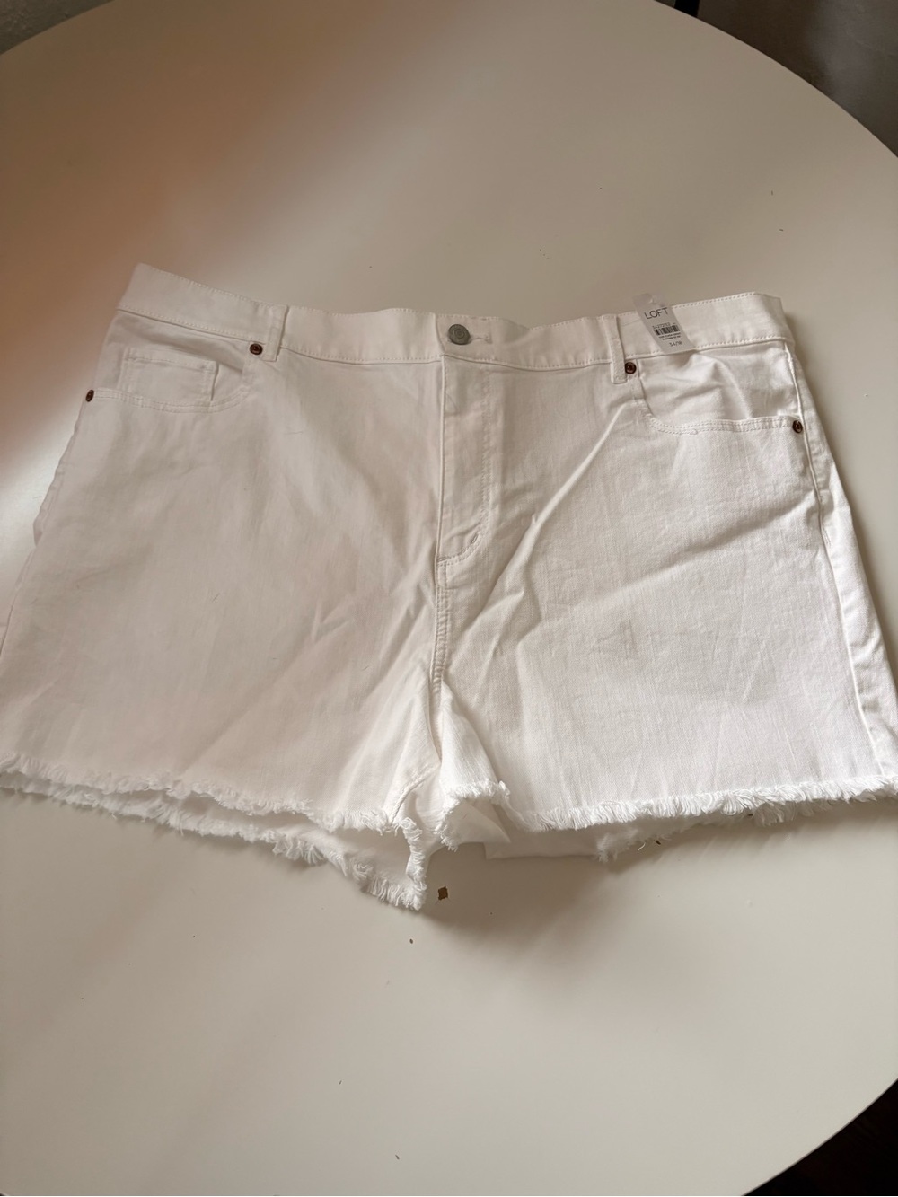 LOFT White Frayed Hem Denim Shorts